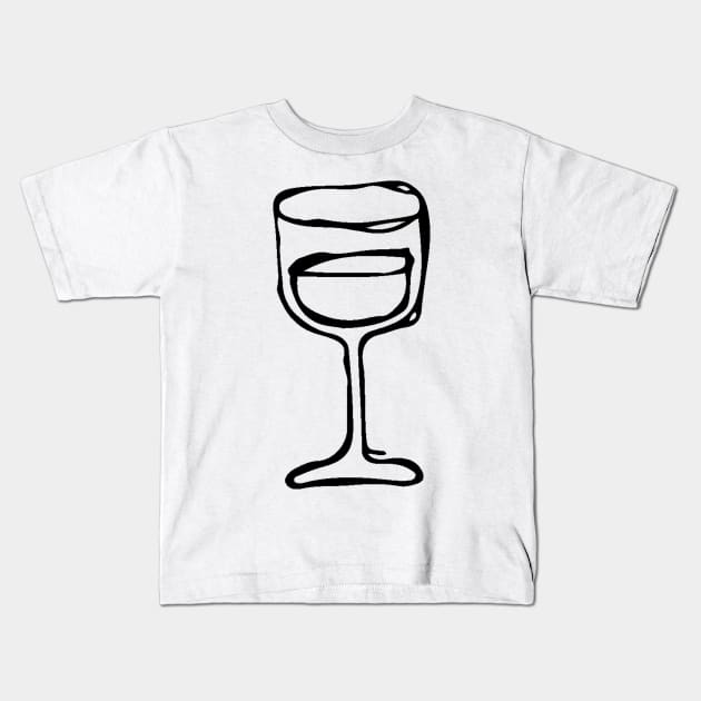 Wine Glass Doodle Black Kids T-Shirt by Mijumi Doodles